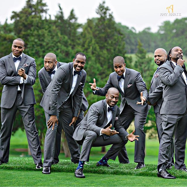 The universal reaction, when you ask the groomsmen to strike a pose.