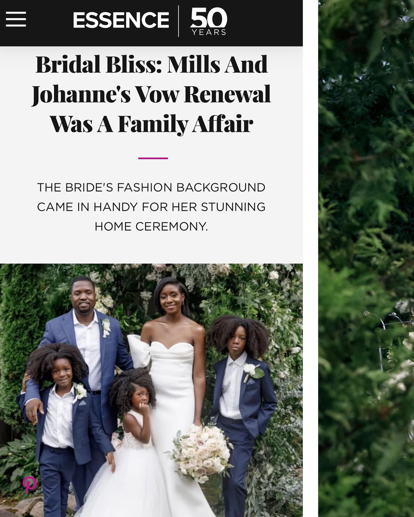 Johanne + Mills intimate vow renewal was featured in @Essence and @nytimes   Link in Bio. 



Wedding Vendor Credits:
Designer @jpeventsanddesign 
Photography @amyanaizphoto 
Videography @dexterityproductions 
Officiant @marriedbyrevroxy 
Bridal MUA @juicylooks_mua 
Stationery @bydamistudiosnyc  
Catering @chef_simeus 
Bridal Dress @badgleymischka 
Flower Girls Dress @monbebecouture 
Linens @nuagedesignsinc 
Rentals @glampartyrentals 
Little boys suit @isaacmizrahiny 
Groom suit @prada 
Cake @nattyssweetshop 
Napkin Treatments @tinparade 
Florals @fmifarms